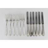 A set of six second half 20th century Spanish silver salad forks by Espunes, together with a set