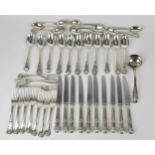 A matched set of English silver flatware in the King's pattern, to include a set of ten George III