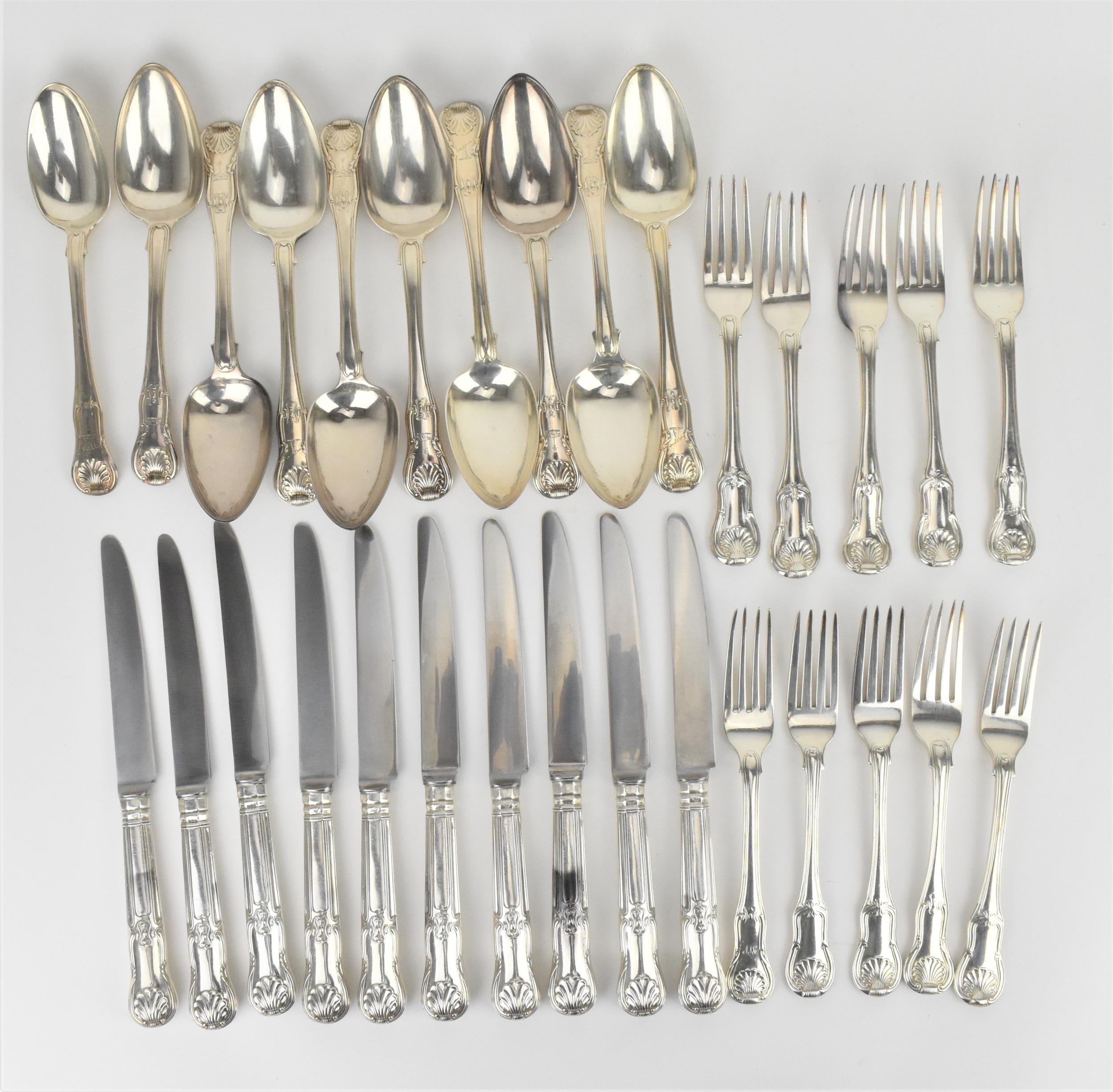 A matched set of English silver cutlery in the King's pattern, to include a set of ten dinner forks, - Image 10 of 17