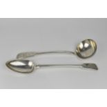A Victorian silver basting spoon by Thomas Hart Stone, Exeter 1866, together with an Edwardian