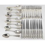 A matched set of English silver cutlery in the King's pattern, to include a set of ten dinner forks,