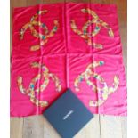 Chanel- A vintage silk scarf with double CC logo to each corner in a bejewelled design, with branded