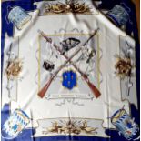 Hermes- Vieille Infantrie Francais, a cream ground silk scarf with images of 2 central cross guns