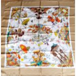 Gucci-Autumn designed by Vittorio Accornero , a vintage silk scarf with Autumnal images of fungi,