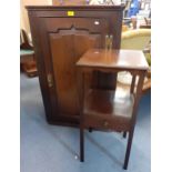 A Georgian oak corner wall cabinet with hand carved internal shelves together with a mahogany