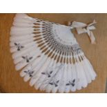 An early 20th Century hand-painted white feather fan with ribbon Location: RWB