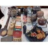 Vintage items to include a cuckoo clock A/F, Russian binoculars, playing cards to include Bevis