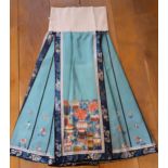 An early 20th Century, late Qing Dynasty, Chinese blue silk skirt (mamianqun), two panels of