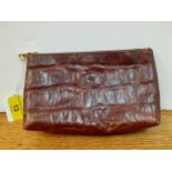 Mulberry-A small vintage brown zipped compact purse/make-up/wash bag in a crocodile embossed leather