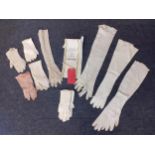 A box of vintage ladies gloves, mainly kid examples, together with glove stretchers Location: Cab