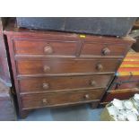 A Victorian mahogany and stained pine chest of two short and three long drawers, 104cm h x 100cm w