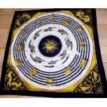 Hermes-Dies et Hore Astrology, black ground silk scarf designed by Francoise Faconnet with images of