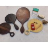 A small mixed lot comprising early 20th Century hand mirrors, a shell topped trinket box, an