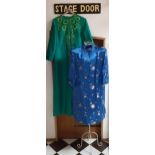 A Chinese machine made kimono style blue silk gown with mandarin collar, 40"chest x 39"long and a