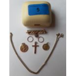 A 9ct gold crucifix, a 9ct gold chain, two 9ct gold circular St Christopher pendants, a pair of