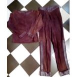 Louis Feraud- A 1980's 2 piece ladies trouser outfit in an aubergine coloured suede with aubergine