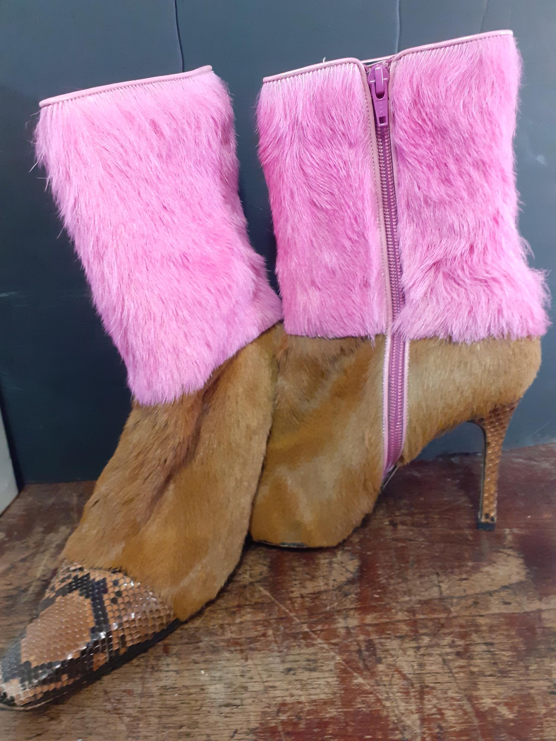 Gina-A pair of Gina pony skin boots in tan and pink with contrasting faux snakeskin toe area, UK - Image 7 of 7