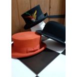 Two Major Wear 'Deadman Dressage' 100% wool, formal hats in black with feather adornment and