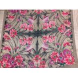 A mid to late 20th Century table covering having gold thread detail and large pink roses with a