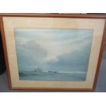 A Bradley Carter large print depicting beached fishing boats and figures, Location: