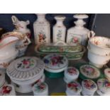 Victorian porcelain ornaments and dressing table bottles and other items Location: 5:3