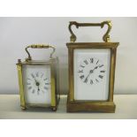 Two early/mid 20th century brass cased carriage clocks, the largest 15 h, Location: