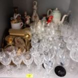 A mixed lot to include a Japanese Imari vase, dressing table set, glassware, porcelain figures and