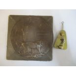 A bronze World War 1 memorial plaque to a William Emery in a card envelope and a badge Location: