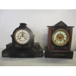Two Victorian black slate and marble to include an 8-day clock with visual Brocot example Location: