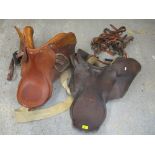 Two leather horse saddles and tack, Location: G