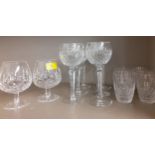 Waterford Colleen and Lismore crystal glasses to include six Colleen hock glasses and six small