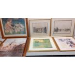 Six prints to include reproduction of Gustav Klint, Renoir, John O'Conner, Frederick Morgan ,