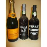 One bottle of Warre's Warrior port and one bottle of Noval late bottles port and one bottle of Veuve