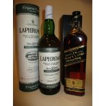 Two bottles of whisky to include Laphroaig 10 year old, Johnnie Walker Black Label, 1litre