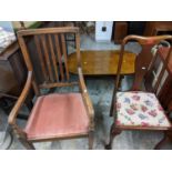 Small furniture to include early 20th century dining chairs and an oak coffee table