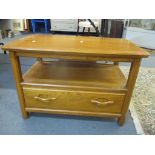 An Ercol blonde elm Woodstock corner unit with a corner fall flap and single drawer, 48cm h x 71.5cm