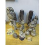 Poole pottery ornaments to include model birds, owls and a squirrel, together with Lilliput Lane