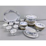 A Royal Albert Blue Blossom part dinner service to include six cups and saucers, dinner plates and