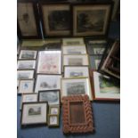 Mixed antiquarian and modern prints, together with two amateur oils, framed, along with vintage