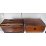 Two Victorian walnut boxes, one a tea caddy with a part fitted interior, the other a writing