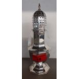 A 1930's silver sugar shaker, of octagonal form, 17cm high, weight 174.6g Location:Porters