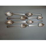 Eight silver teaspoons with bright cut decoration, five and three sets, 94g, Location: CAB4