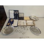 A mixed lot of silver plate, together with a cased set of silver coffee bean spoons