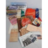 A mixed lot to include vintage ski flags and others, railway enthusiast items, 1950's autograph