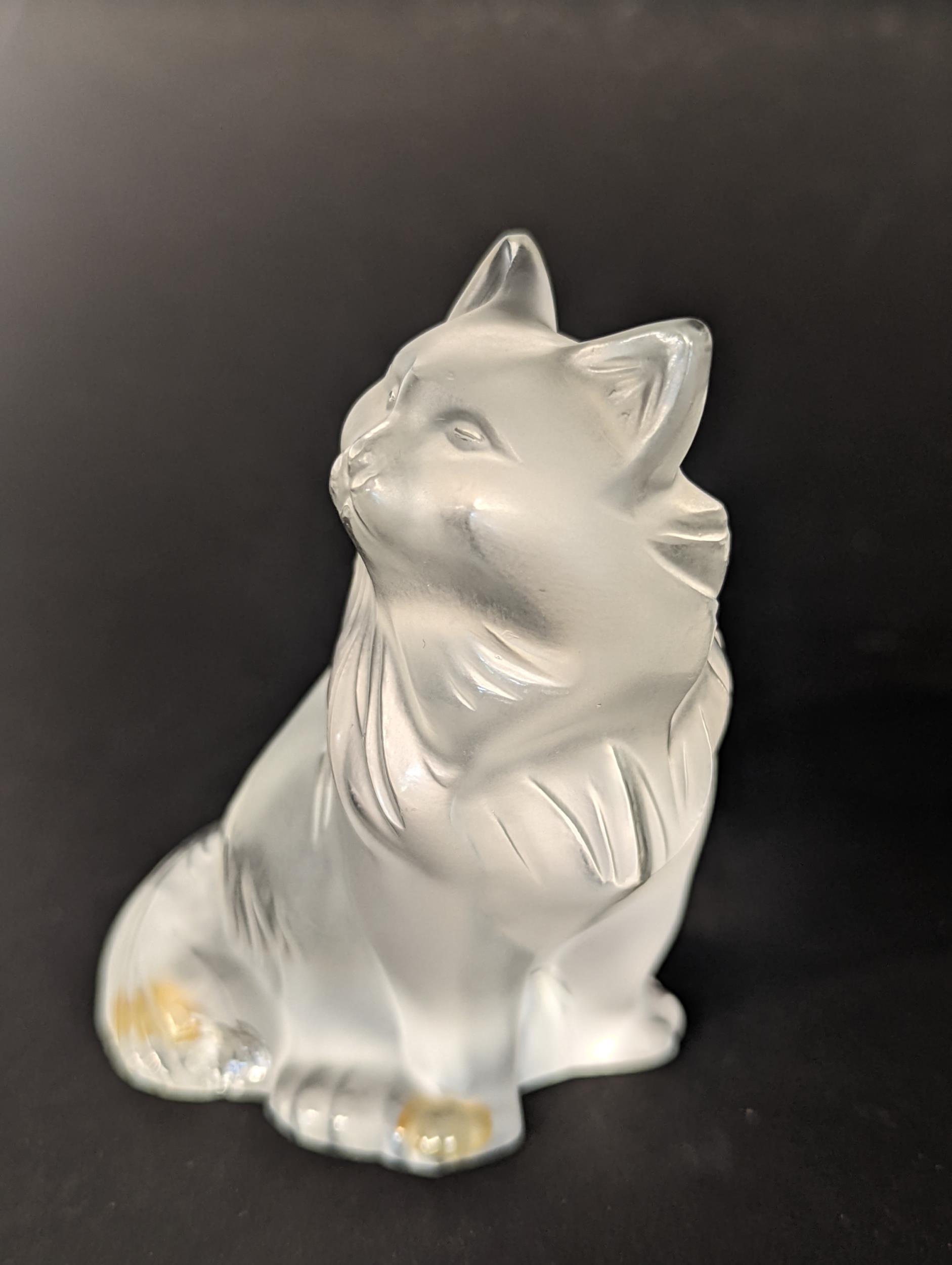 A Lalique frosted glass model of a seated cat, 7.5cm tall Location: Porters - Image 3 of 4