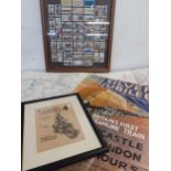 Mounted Will's Railway equipment cigarette cards, a 1950's British Railways Western Region map, a