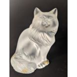 A Lalique frosted glass model of a seated cat, 7.5cm tall Location: Porters