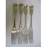 Four 19th century silver dessert forks, hallmarked London 1836 and 1845, 187.9g Location: