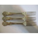 Three silver Victorian dessert forks, hallmarked London 1841, 179.4g Location: