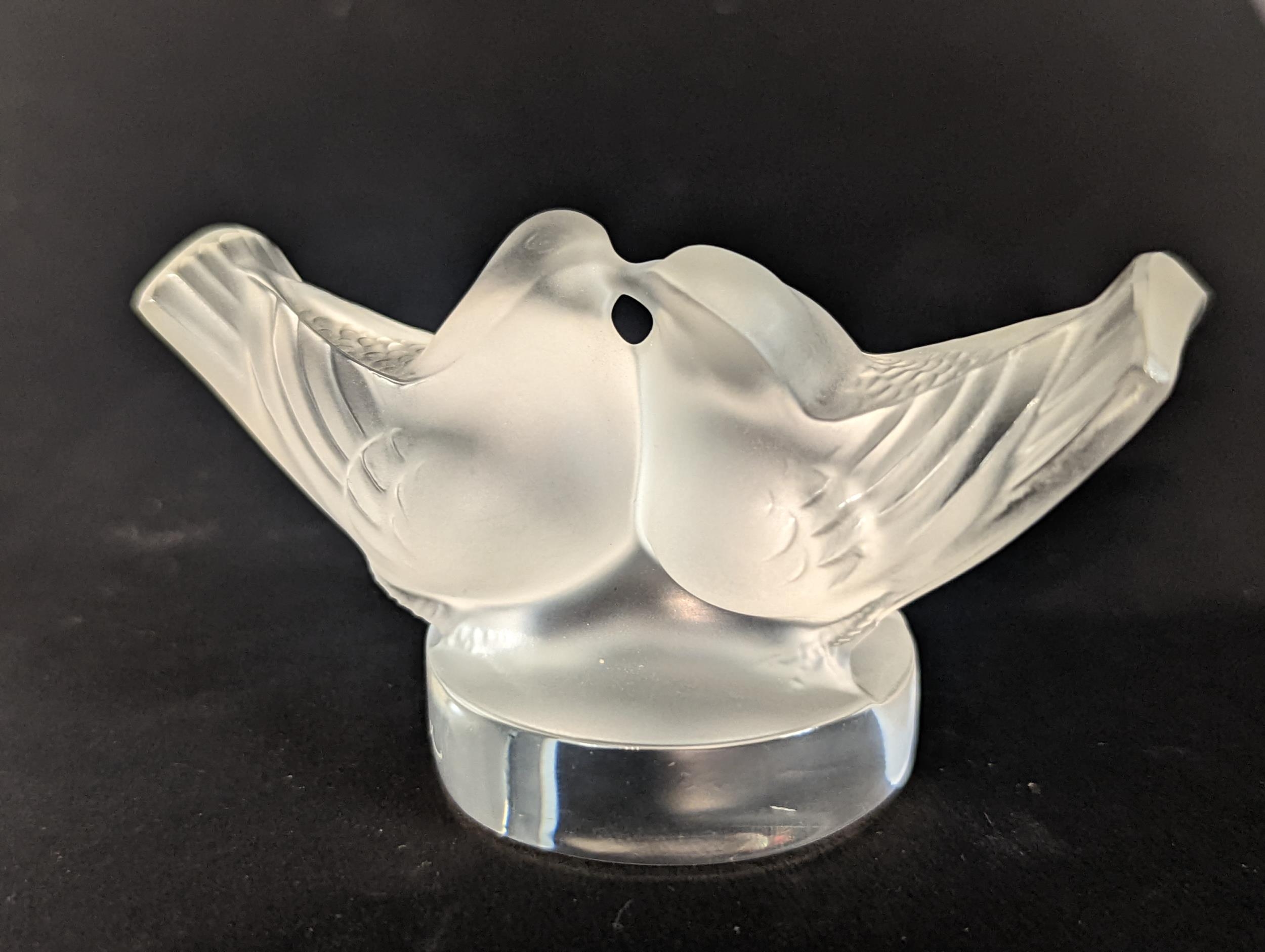 A Lalique frosted glass model of a pair of doves on a circular base, signed to side Location: - Image 3 of 4